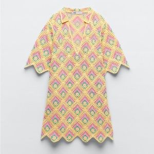 Zara 1970s multi-color crochet mini dress